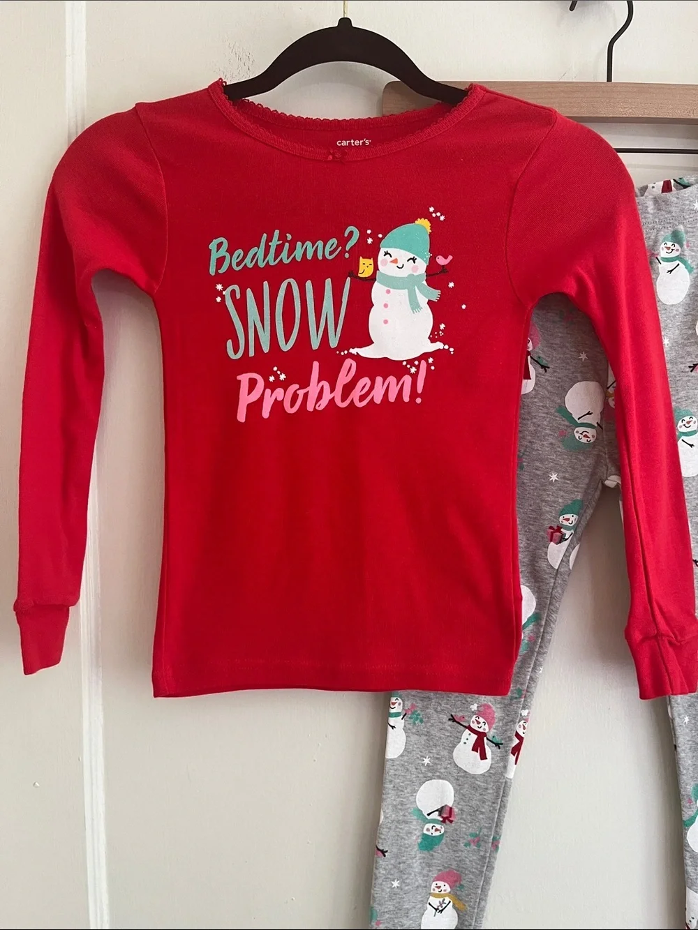 Carter’s Size 7 100% Cotton Holiday Matching Pajamas Set Snowman PJs Top & Pants